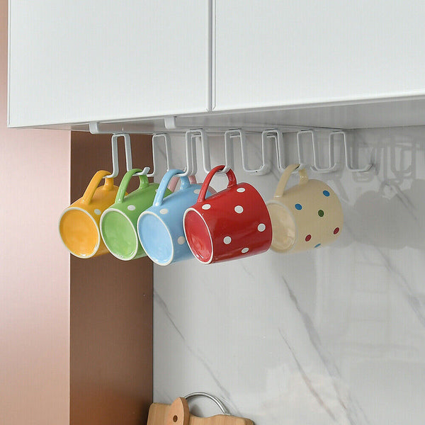 Metal Under Cabinet Mug Rack Cup Organizer Storage Hanger Holder Hook Kitchen