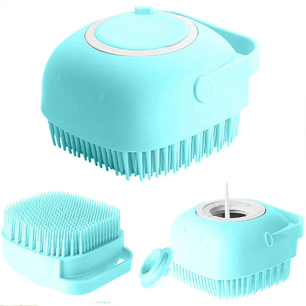 Pet Massage Bath Brush For Dog Cat Shampoo Dispenser Silicone Scrubber Wash Tool