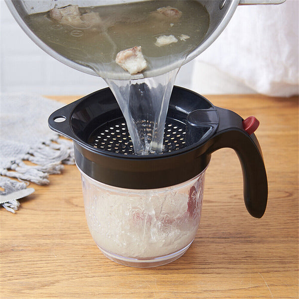 1000ML Fat Separator Bottom Release Gravy Dispenser with Kitchen Tool Strainer