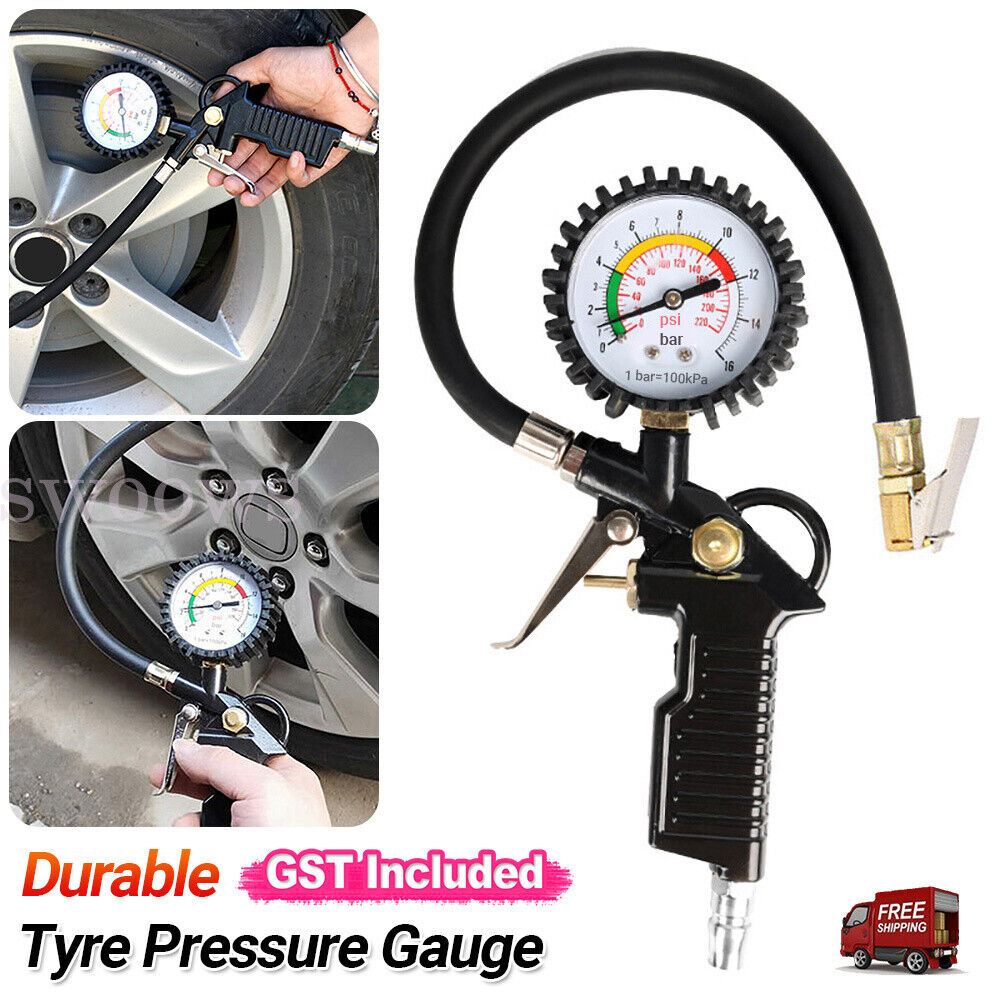 Tyre Pressure Gauge Air Tire Inflator Car Motorcycle Pump Hose Compressor Tool