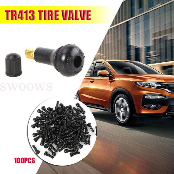 100Pcs Tire VALVE STEMS TR 413 Snap-In Car Auto Short Rubber Tubeless Tyre Black