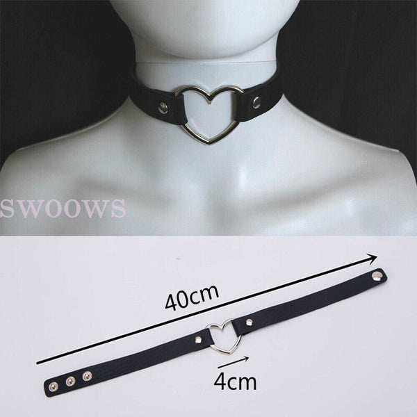 Choker Retro Love Heart Gothic Lolita Grunge Punk Leather Rivet Collar Necklace