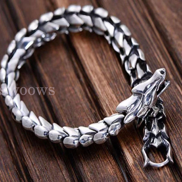 Viking Dragon Link Chain Bracelet Cool Stainless Steel Ouroboros Bangle Gift Men