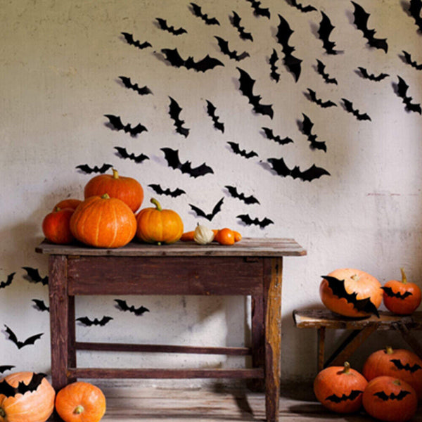 Halloween 12-48PCS DIY Scary Horror 3D Bats Decoration Wall Decals Stickers AU