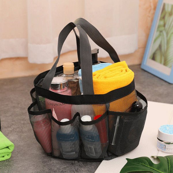 Portable Mesh Shower Bag Caddy 8 Pocket Bathroom Tote Toiletry Bath Organizer