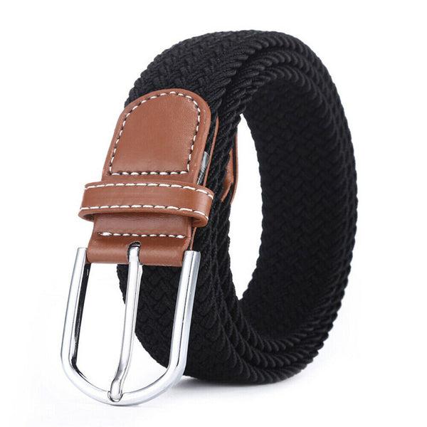 Unisex Stretch Elastic Braided Woven Canvas Buckle Jeans Waist Belt Waistband