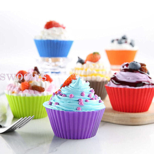 24/72PCS Round Cup Cake Silicone Baking Mould Cupcake Case DIY Bake Mold Muffin