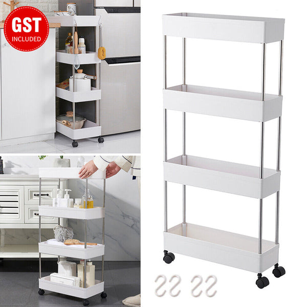 4 Tiers Kitchen Trolley Cart Steel Storage Rack Shelf Trolley Organiser