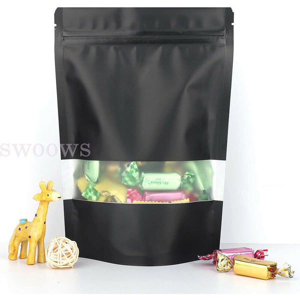 Window Black Matt Stand up Pouches Mylar Foil Bag Heat Seal Food Zip Lock Bag