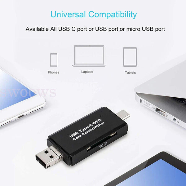 Micro USB OTG to USB 2.0 Adapter SD TF Micro Card Reader For PC Mobile Phone AU