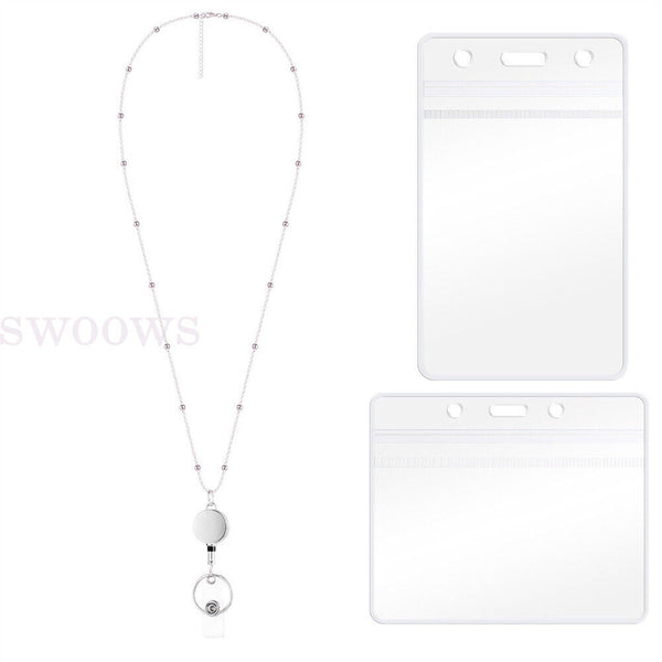 Retractable Badge Reel Lanyard with ID Card Holders Badge Holder Necklace