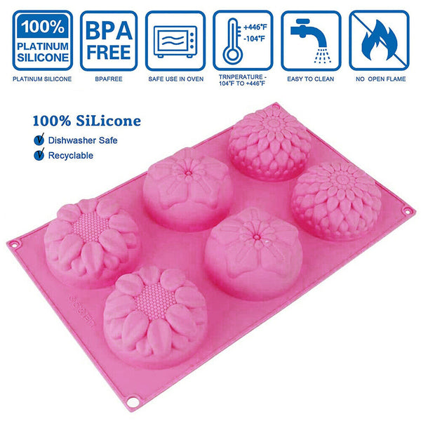 6 Cavity Flower Shaped Silicone DIY Handmade Soap Candle Cake Mold Supplies