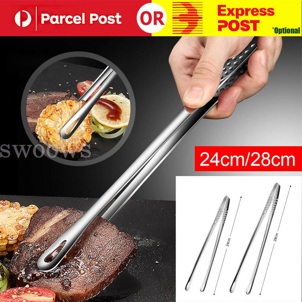 24/28cm Stainless Steel Kitchen Straight Grill Tweezers BBQ Food Tongs Tools