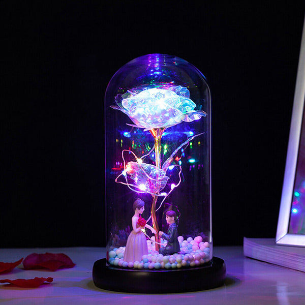 Rose in Glass Forever Wedding Gift Night Light Flower Dome Eternal Valentine