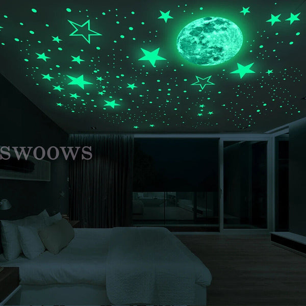 435 Wall Stickers Luminous Stars Moon Planet Glow In The Dark Nursery Kids Room