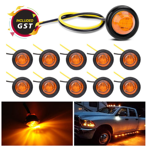 10X Round Marker Lights Amber LED Truck Trailer Side Clearance Indicators Light