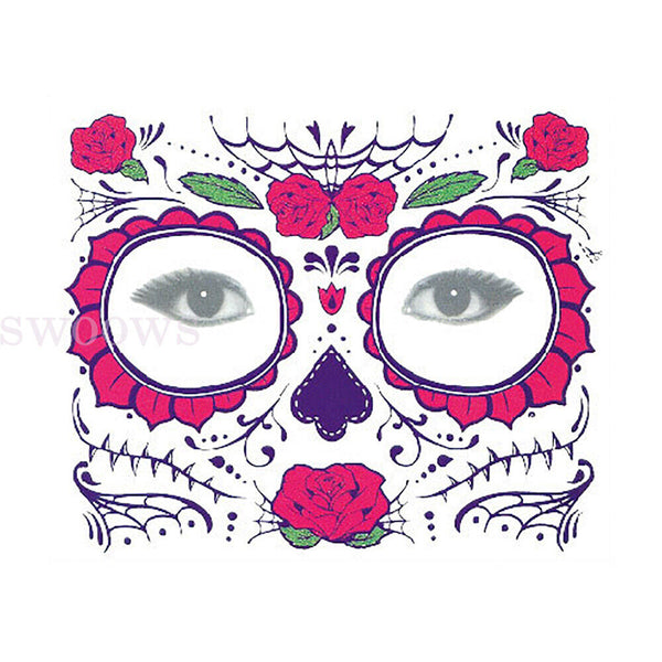 Waterproof Day Of The Dead Face Dress Up Halloween Temporary Tattoo Stickers