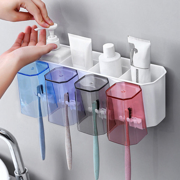 UP3 Bathroom Wall Mounted Toothbrush Holder Toothpaste Stand Storage Rack w/ Cup