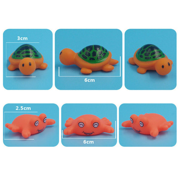 10pcs Rubber Animals Swimming Sound Squeeze Toys Shower Bath + Net