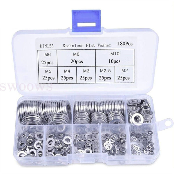 1 Box Kit Nut And Bolt Set Gasket Flat Ring Seal Stainless Steel Washer