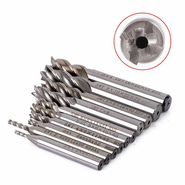 10Pcs 4 Flute Milling Drill Bit Cutter Carbide End Mill CNC Tools 2-10mm Milling