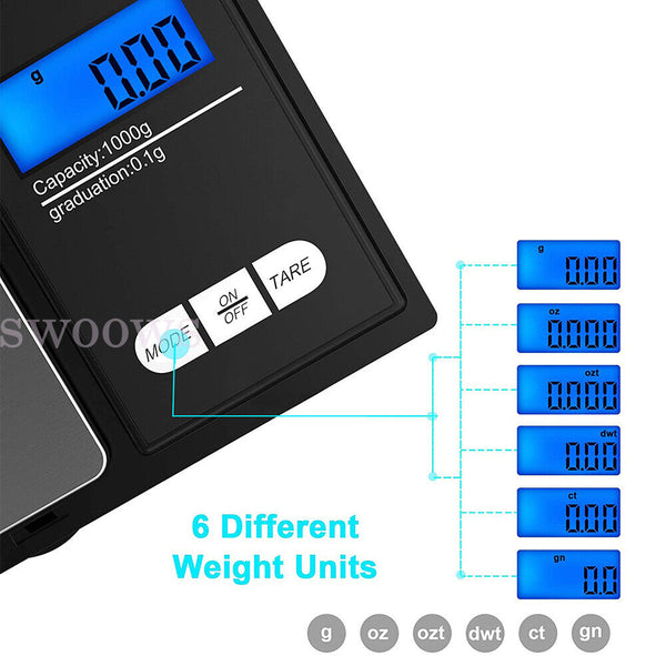 1000g/0.1g Gram Mini Pocket Electronic LCD Digital Weighing Scales Gold Jewelry