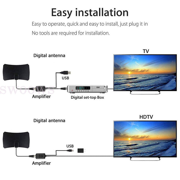 TV Antenna Digital 50 Mile Range Indoor Outdoor HDTV Amplifier Signal Booster