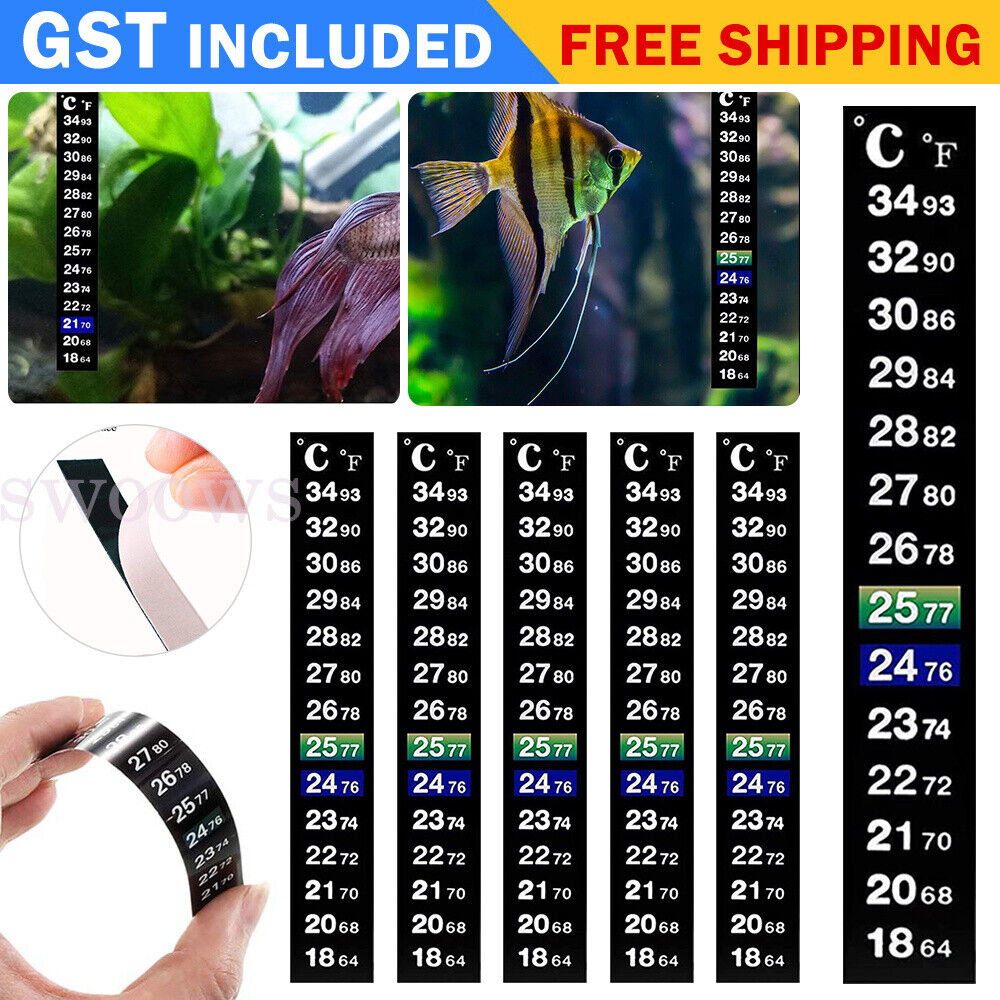 UP TO 5x Aquarium Thermometer Fish Tank Sticker Temperature Strip Dual Scale AU