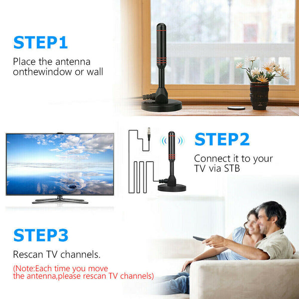 TV Antenna Portable Digital Freeview Aerial Ariel Caravan Indoor Outdoor 200Mile