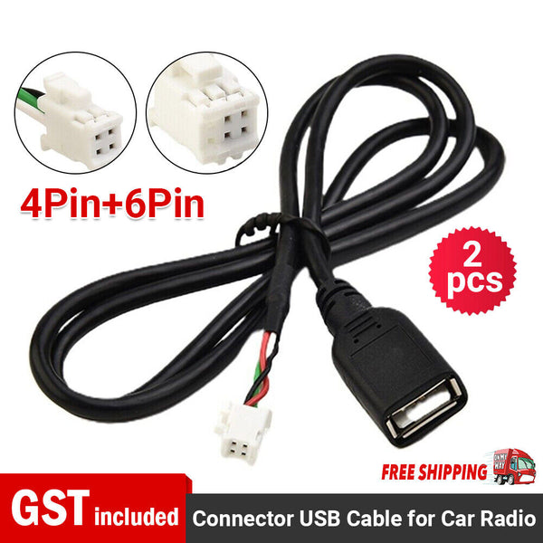 2pcs 4Pin+6Pin Connector USB Cable for Car Radio Stereo 1M USB Cord USB Adapter