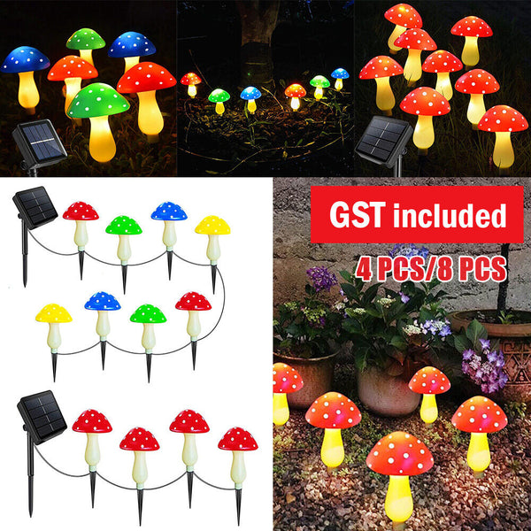 Solar Mushroom Fairy String Lights LED Outdoor Garden Ornament Statues Yard Deco