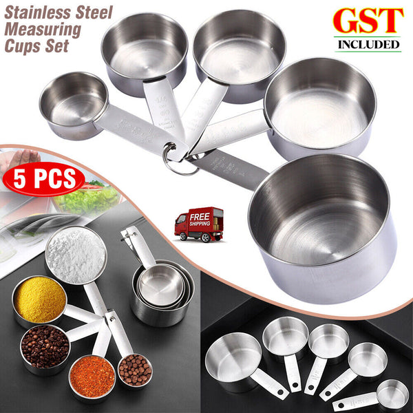 5 Pcs Stainless Steel Measuring Cups and Spoons Set Kitchen Baking Gadget Tools