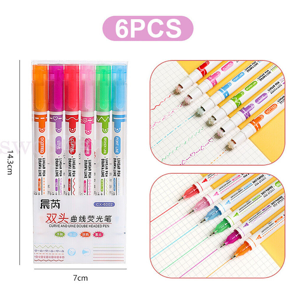 Flownwing Curved Highlighter Pen Tip Pens Set with 6 Different Curve S ...