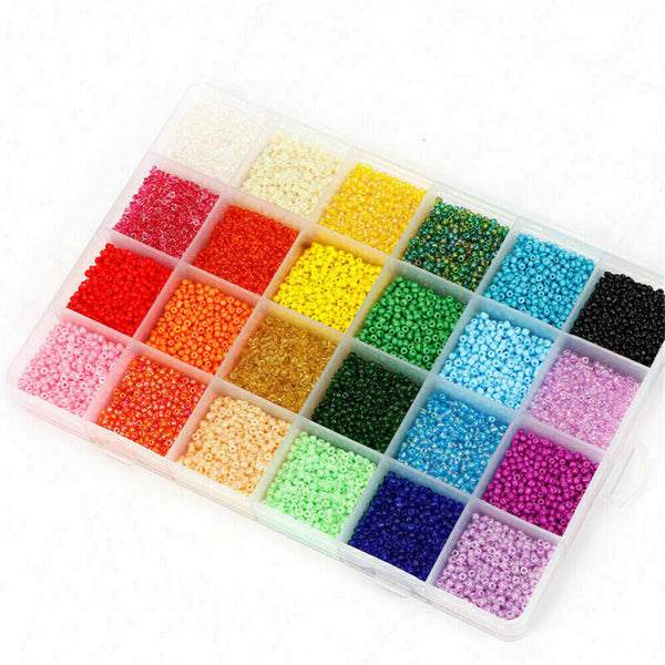 24000X Glass Seed Beads 24 Colors Loose Beads Kit DIY Making Bracelet Beads 2mm