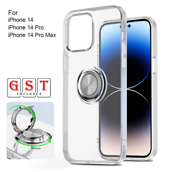 Transparent TPU Metal Ring Stand Cover Skin For iPhone 14 12 11 13 Pro Max Case