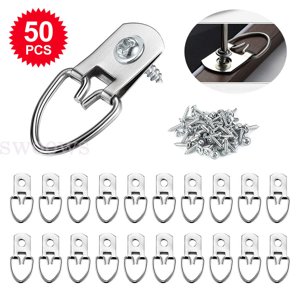 50X D-Ring Painting Picture Frame Wall Mirror Hanger Hanging Hooks + Screws AU