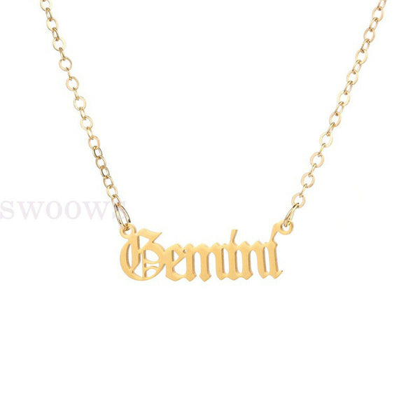 Horoscope Zodiac Star Sign Pendant Old English Necklace Gold Jewellery Chain