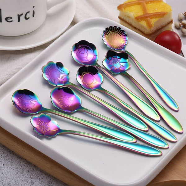 8pcs Spoon Long Handle Dessert Tea Coffee Mixing Spoon Stainless-Steel Teaspoons