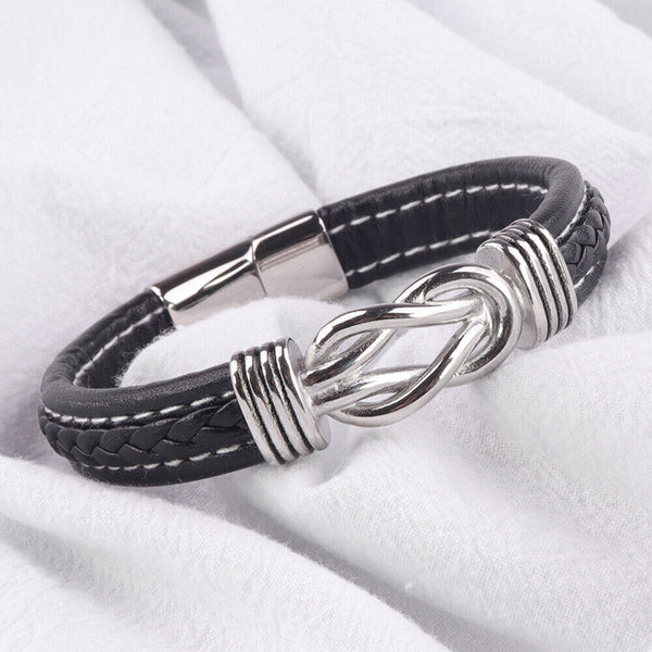 1/2x Mother And Son Forever Linked Together Braided Leather Bracelet AU