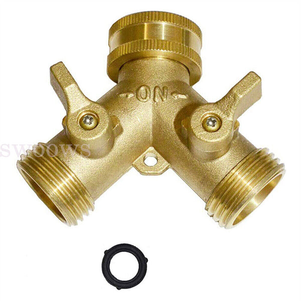 Water Hose Splitter Heavy Duty 2 Way Solid Brass Y Valve Female Connector Garden