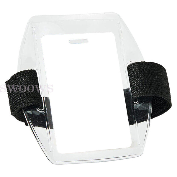 1/5 X Vertical Armband Security ID Card Photo Badge Holder Clear Elastic Strap