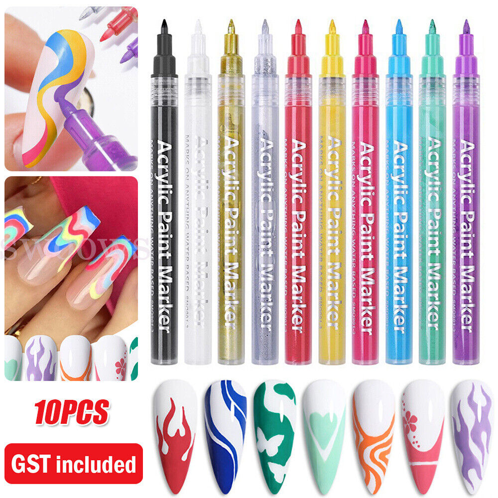 10x Nail Art Graffiti Pens Waterproof Drawing Painting Liner Brush Manicure