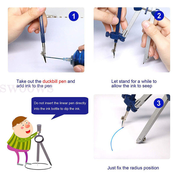 Professional Drafting Drawing Compasses Geometry Teaching Study Stationery Tools