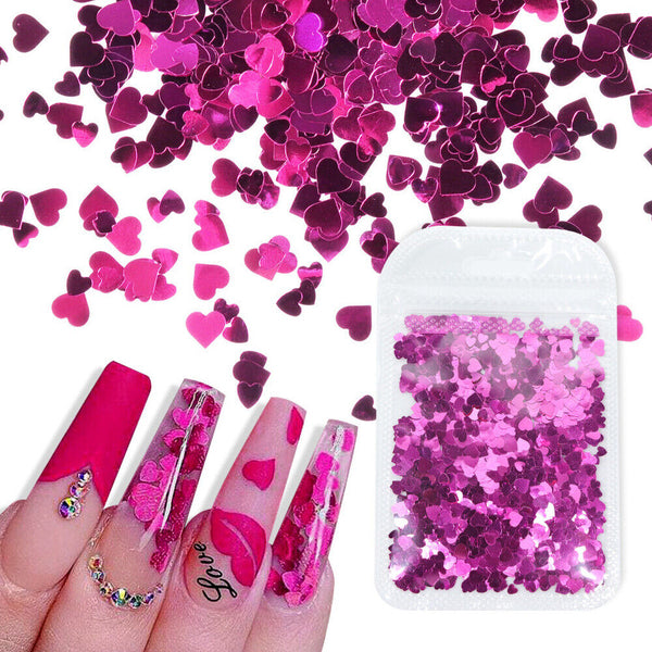 3D Holographic Laser Heart Shape Glitter Sequins Design Nail Art Design Stickers