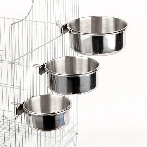 1-3 10/12/14cm Parrot Pet Stainless Steel Food Water Bowl Bird Feeder Crate Cage