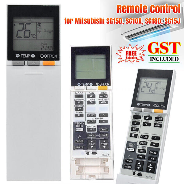 Air Con Remote Control for Mitsubishi Remote Models SG15D, SG10A, SG18D, SG15J