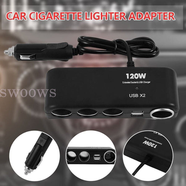 4 Way 12V USB Car Cigarette Splitter Lighter Charger Socket Adapter Plug Power