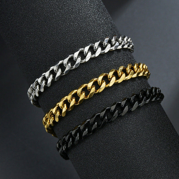 Men's Chain Bracelet Stainless Steel Curb Cuban Link Chain Bangle 7mm 11mm