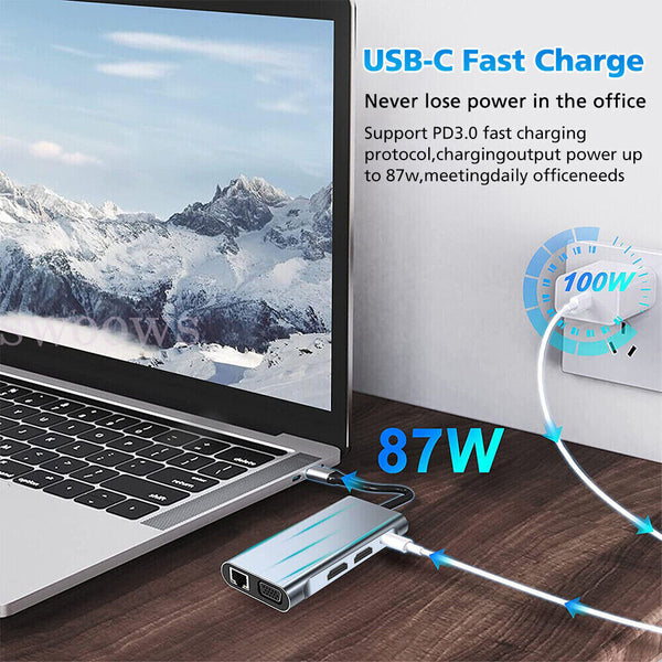 USB C To Dual HDMI Adapter USB C Docking Station 8 In 1 Triple Display USB C