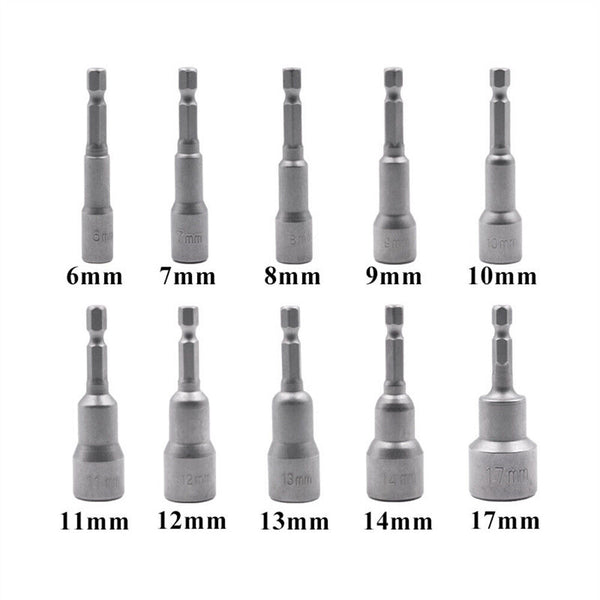 14 Size Socket Magnetic Nut Driver Set Drill Bit Adapter 1/4'' Hex Shank 6-19MM